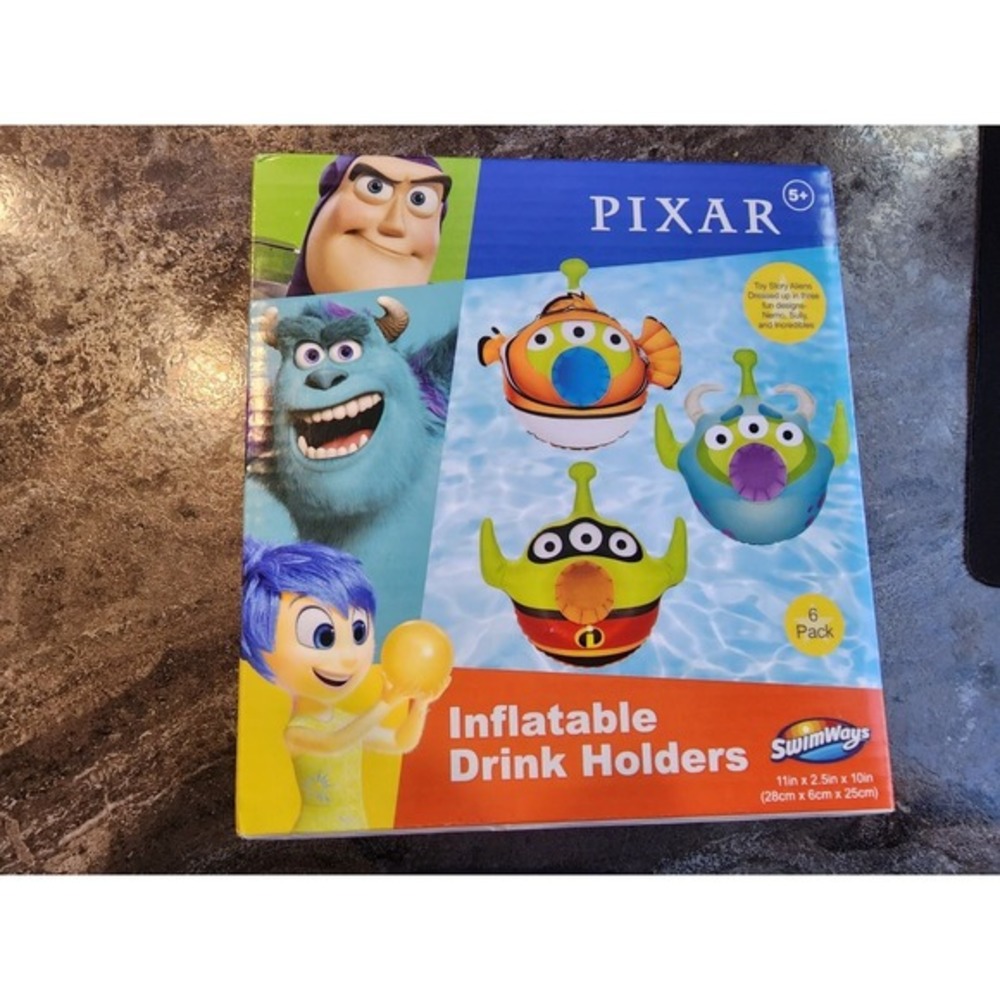 Disney Pixar Alien Remix Pool‎ Inflatable Drink Holders  SwimWays 6 Pack NEW